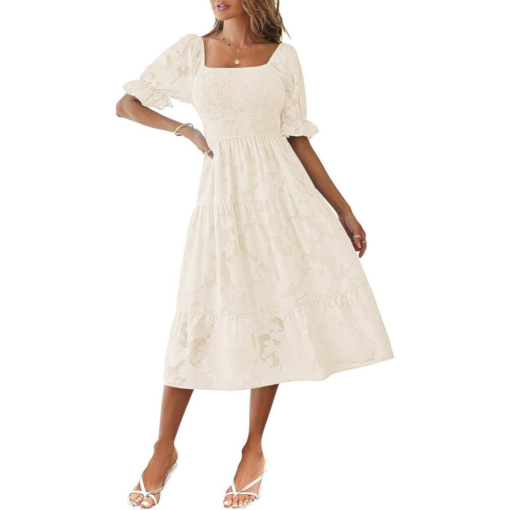Women's Summer Dress Polyester Smocked Floral Smocked Square Neck